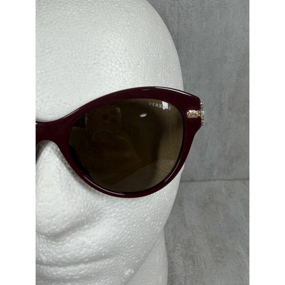 Versace Sunglasses Womens One Size Maroon Brown Cat Eye Crystal Italy Designer main image 6